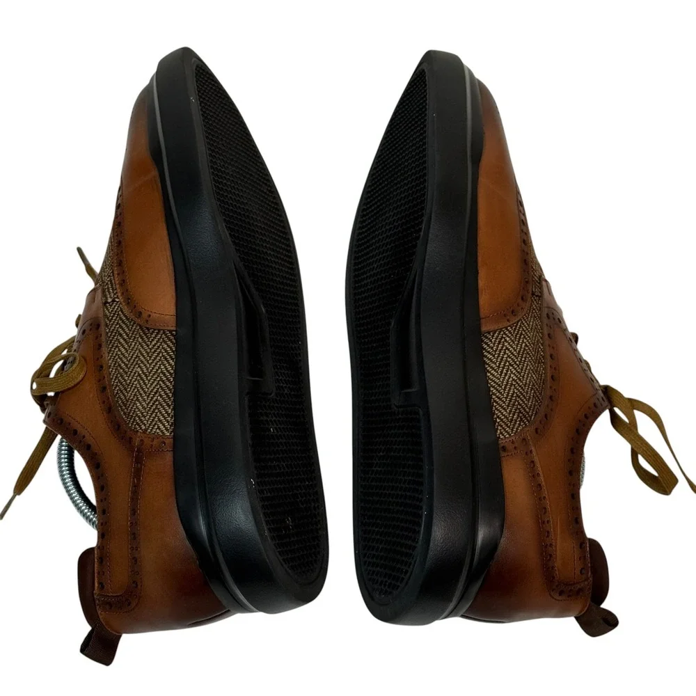 Zanzara Mens ZZ1556L Cognac Leather Herringbone Wingtip Oxford Shoes Size 11